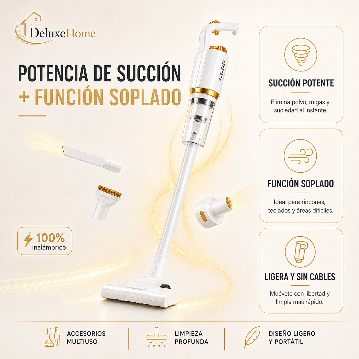 DeluxeHome™ | Aspiradora Compacta 2en1 con Succión Ciclónica