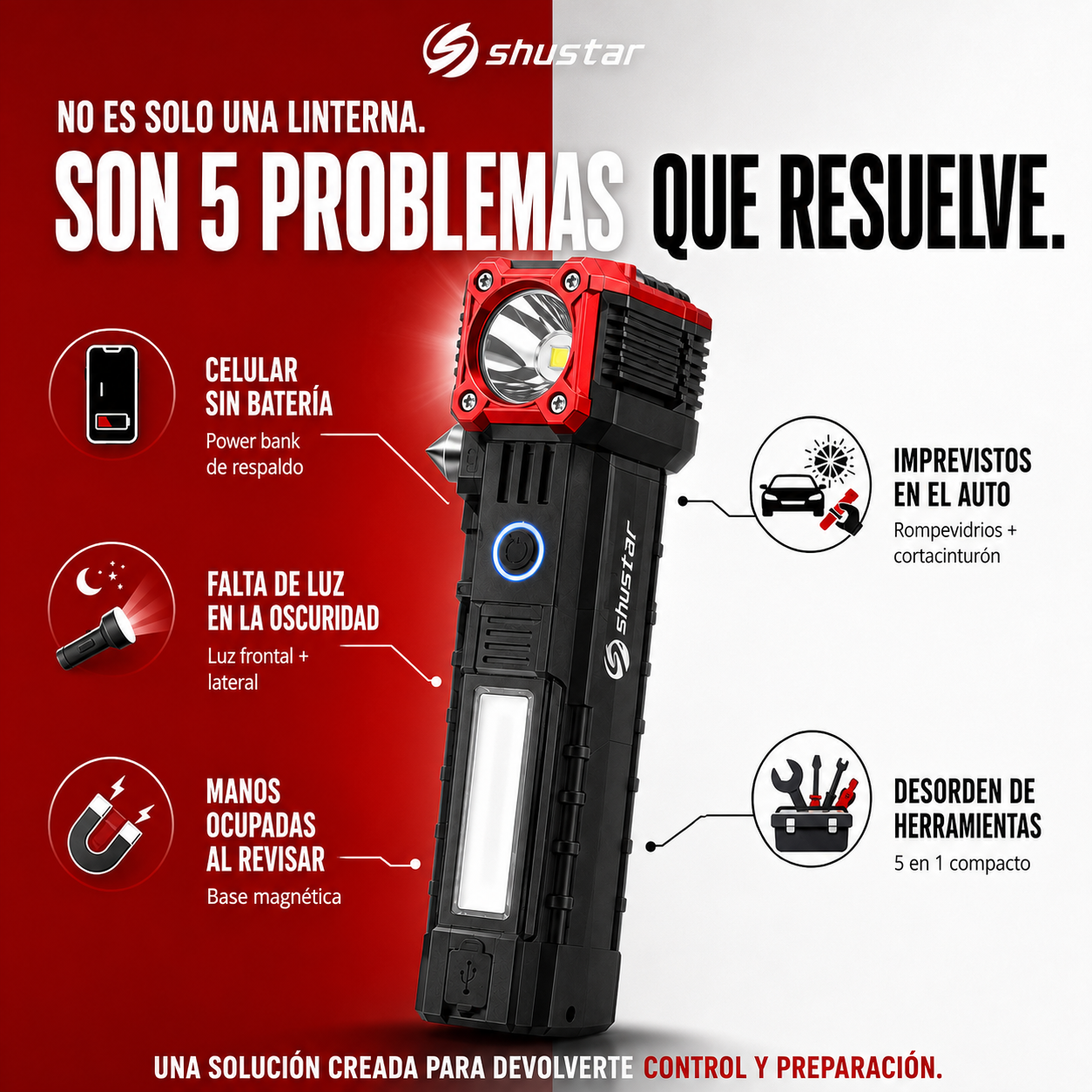 LumiMax™ – Linterna Compacta con Iluminación y Soporte Magnético