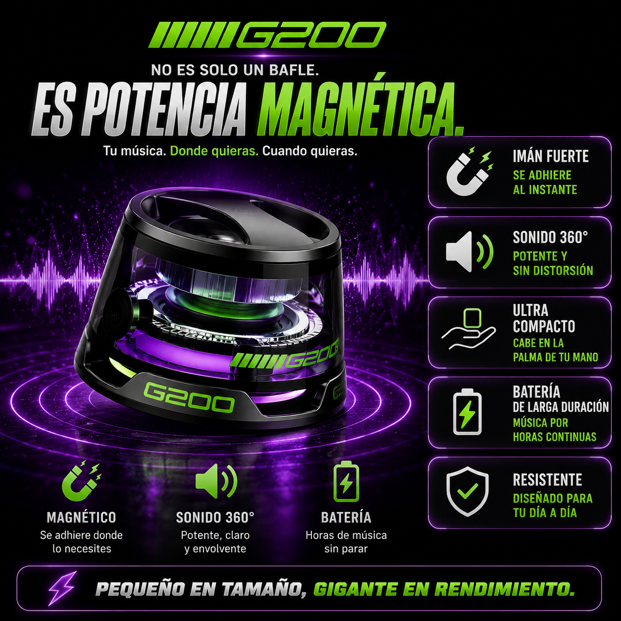 G200 Pro™ | Parlante Bluetooth con Soporte Magnético