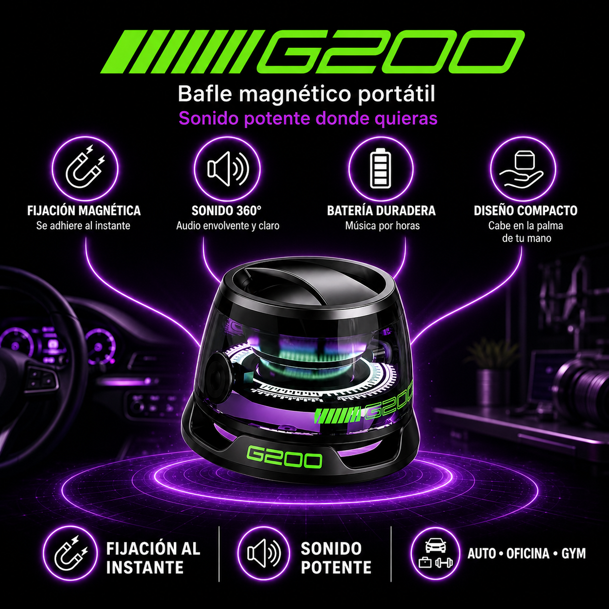 G200 Pro™ | Parlante Bluetooth con Soporte Magnético