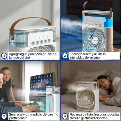 FROZTIA™ Ventilador Anti-Calor Inteligente (Eliminalo en minutos) – 3 en 1 Aire Frío, Humedad y Luz Ambiental