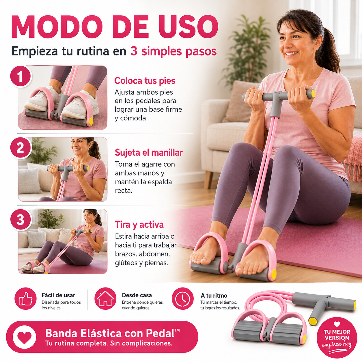 Bandas de Resistencia con Pedal - Ejercítate de manera segura sin dañar tu espalda